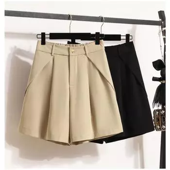 DIMANAF 2024 Новые женские летние брюки больших размеров, брюки, шорты, свободные винтажные повседневные однотонные брюки, короткие брюки, широкие брюки M чёрный