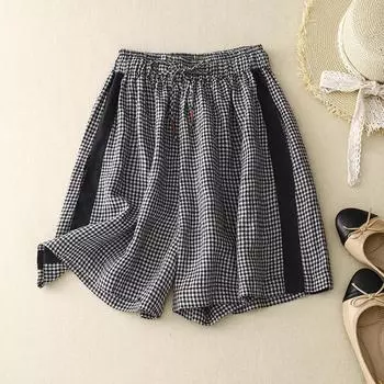 DIMANAF 2024 Новые женские летние брюки больших размеров, брюки, шорты, свободные винтажные повседневные клетчатые брюки, короткие брюки, широкие брюки