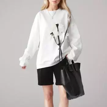 Dimanaf 2024 Новые женские толстовки и свитшоты с длинным рукавом, свободные повседневные с круглым вырезом, цветочные осенние базовые топы, футболка, новый белый пуловер