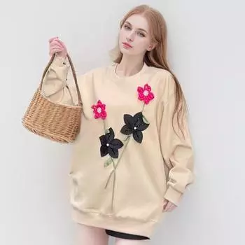 Dimanaf 2024 Новые женские толстовки и свитшоты с длинным рукавом, свободные, с круглым вырезом, с цветочным принтом, осенние топы, футболки, новые пуловеры