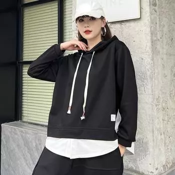 Dimanaf 2024 Новые женские толстовки и свитшоты с длинными рукавами в стиле пэчворк, свободные однотонные повседневные осенние базовые топы с круглым вырезом, 2023 Футболка со шляпой, новый пуловер