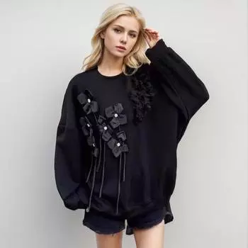 Dimanaf 2024 Новые женские толстовки и свитшоты с длинным рукавом, свободные повседневные топы с круглым вырезом и цветочным принтом, футболка, новый пуловер