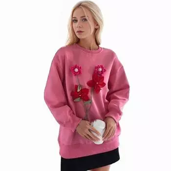 DIMANAF 2024 новые женские толстовки и свитшоты с длинными рукавами, свободные повседневные повседневные о-образным вырезом с цветочным принтом, осенние базовые красные топы, футболка, пуловер