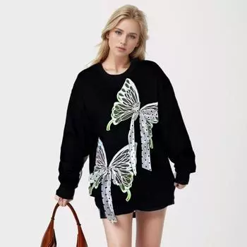 Dimanaf 2024 Новые женские толстовки и свитшоты с длинным рукавом, свободные повседневные топы с круглым вырезом и цветочным принтом, футболки, пуловеры