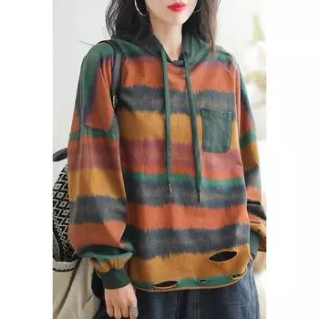 DIMANAF 2024 Новые женские толстовки и свитшоты с длинным рукавом Свободные повседневные топы с круглым вырезом Осенние футболки Новый пуловер One Size красный