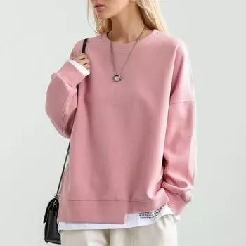 DIMANAF 2024 Новые женские толстовки с капюшоном, свитшоты, осенние женские лоскутные свитера с круглым вырезом, хлопковые свободные корейские топы