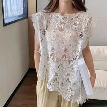 DIMANAF 2024 Новый летний женский жилет футболка без рукавов базовые топы кружевные футболки повседневные свободные зеленые футболки One Size красный