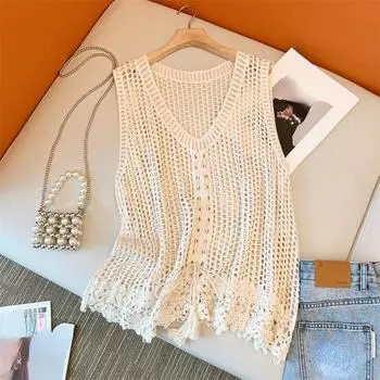 DIMANAF 2024 новый летний женский жилет футболка без рукавов базовые модные топы кружевные футболки повседневные свободные футболки