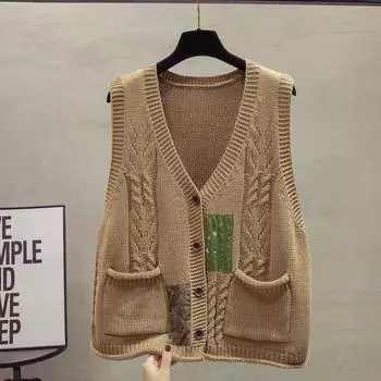 DIMANAF 2024 Новый осенний сращенный свитер, жилет, пальто, женские свитера без рукавов, вязаный свободный свитер