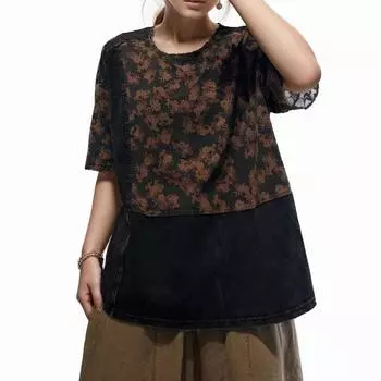 DIMANAF 2024 Новый плюс размер летние женские с коротким рукавом с цветочным принтом свободные базовые топы с круглым вырезом футболка новая