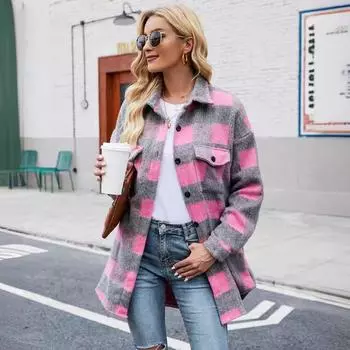 DIMANAF 2024 новый стильный костюм больших размеров клетчатая куртка большая короткая куртка женская одежда с длинным рукавом винтажная свободная куртка