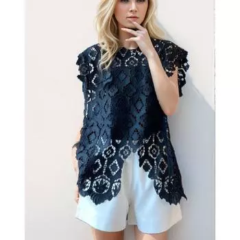 DIMANAF 2024 Новый вязаный кружевной жилет футболка женская с круглым вырезом полые летние стильные базовые топы футболки свободная одежда 252 One Size