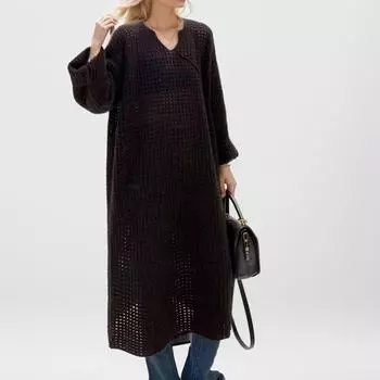 DIMANAF 2024 новый женский свитер с длинным рукавом платье с круглым вырезом вязаная теплая свободная одежда