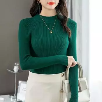 DIMANAF 2024 Осень Базовый свитер Женские эластичные свитера Пуловеры Топы Водолазка Трикотажные Базовые однотонные футболки Рубашка