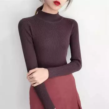 DIMANAF 2024 Осень Базовый свитер Женские эластичные свитера Пуловеры Топы Женская водолазка Трикотажные базовые однотонные футболки Рубашка