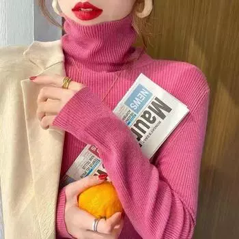 DIMANAF 2024 Осень Базовый свитер Женские свитера Пуловеры Топы Женская водолазка Трикотажные базовые однотонные футболки Рубашка