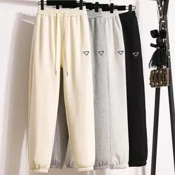 DIMANAF 2024 Осень Длинные брюки Спортивные брюки Базовые хлопковые женские однотонные шаровары с эластичным поясом на талии Повседневные свободные брюки Новые One Size чёрный