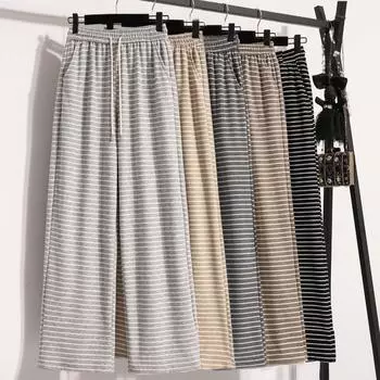 DIMANAF 2024 Осень Длинные брюки спортивные брюки хлопок женские полосатые шаровары пояс эластичный пояс свободные брюки новые