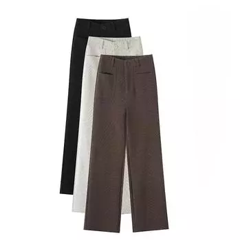 DIMANAF 2024 Осень Длинные брюки Вельветовые женские шаровары эластичные однотонные свободные брюки Новые S чёрный