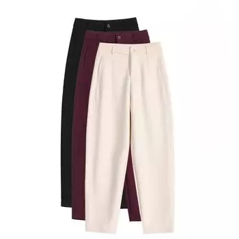 DIMANAF 2024 Осень Длинные брюки Женские Вельветовые Шаровары Эластичные Однотонные Зимние Свободные Брюки Новые S чёрный