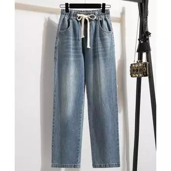 DIMANAF осенние джинсы длинные брюки женские эластичные базовые брюки свободные повседневные джинсовые синие широкие брюки повседневные брюки больших размеров XL синий