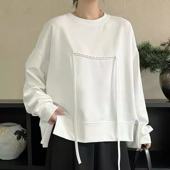 DIMANAF 2024 Осень Однотонная Белая Футболка Женская Длинный Рукав Свободные Топы Футболки One Size зелёный