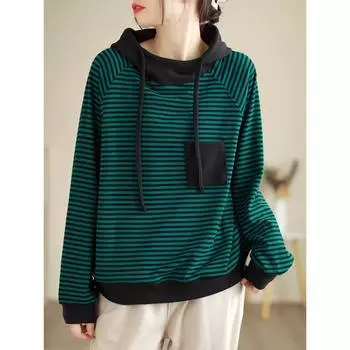 DIMANAF 2024 Осень Однотонная Футболка Женская Полосатая Толстовка С Капюшоном Эластичные Однотонные Длинные Рукава Свободные Топы Футболки One Size серый