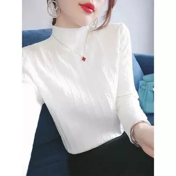 DIMANAF 2024 Осень Женские Базовые Свитера Пуловеры Топы Женские Трикотажные Однотонные Белые Футболки Рубашки One Size белый