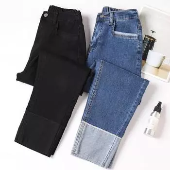 Dimanaf 2024 Осень Женские Джинсы Брюки Женские Эластичные Базовые Брюки С Высокой Талией Черные Синие Длинные Брюки S синий