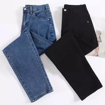 DIMANAF 2024 Осень Женские Джинсы Брюки Женские Теплые Базовые Брюки С Высокой Талией Синие Длинные Брюки S синий