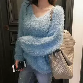 DIMANAF 2024 Осень Женские однотонные свитера с круглым вырезом Вязание Базовый повседневный стиль Свободный свитер-пуловер