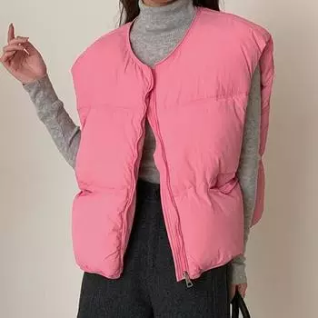 DIMANAF 2024 Осень Женские Парки Жилеты Пальто Куртки Короткие Безрукавки Верхняя Одежда Толстые Теплые Новые Зимние Розовые Куртки One Size розовый