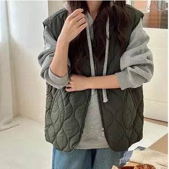 DIMANAF 2024 Осень Женские Парки Жилеты Пальто Куртки Короткие Безрукавки Верхняя Одежда Новые Зеленые Куртки One Size чёрный