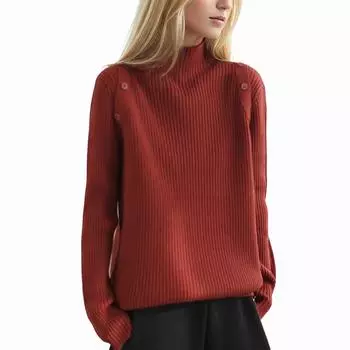 DIMANAF 2024 Осень Женские свитера Пуговицы Пуловеры Топы Женские Водолазки Трикотажные Базовые Однотонные Футболки Рубашки