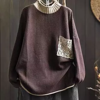 DIMANAF 2024 Осень Женские свитера Пуловеры Топы Женские Трикотажные Полосатые Базовые Футболки Зеленый Свитер One Size коричневый