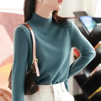 DIMANAF 2024 Осень Женские свитера Пуловеры Топы Женская одежда Водолазка Трикотажные Базовые однотонные футболки Рубашка