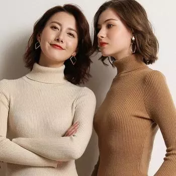 Dimanaf 2024 Осень Женские свитера Пуловеры Топы Женская Одежда Водолазка Трикотажные Базовые Однотонные Футболки Рубашка XXL