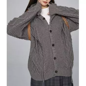 DIMANAF 2024 Осень Женские Вязаные Свитера Мода Повседневный Пуговицы Свободный Кардиган Серый One Size бежевый