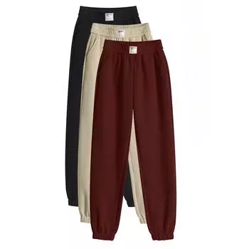 DIMANAF 2024 Осень Зима Длинные брюки спортивные штаны плотные женские шаровары хлопок эластичный однотонный пояс свободные брюки новые S чёрный