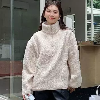 Dimanaf 2024 Осень Зима Плюс Размер Женские Однотонные Пуловеры Винтажная Толстая Верхняя Одежда Повседневные Длинные Рукава Свободные Топы L коричневый