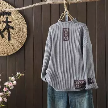 DIMANAF 2024 Осень Зима Женские Свитера Пуловеры Топы Вязаный Базовый Зеленый Свитер Длинный Рукав серый