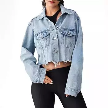 DIMANAF 2024, осеннее базовое пальто, джинсовая куртка, повседневные синие женские свободные топы с длинными рукавами, винтажные топы One Size синий