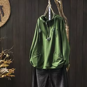 DIMANAF 2024 Толстовки, свитшоты, шапки, пуловеры, лоскутные топы, женские свободные повседневные зеленые хлопковые One Size