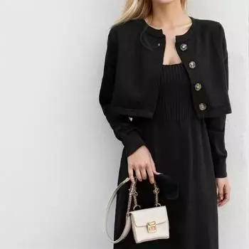 DIMANAF 2024, осенний комплект из двух предметов, свитер, красное платье, женский однотонный вязаный модный повседневный стильный свободный свитер