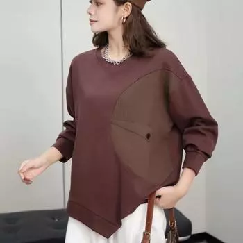 DIMANAF 2024 Осенний свитер Футболка Женская Пуговицы Полный Рукав Свободный Белый One Size коричневый