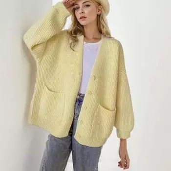 DIMANAF 2024, осенний женский свитер, вязаный базовый модный топ, футболки, кардиган с длинным рукавом, корейская рубашка, свободное пальто One Size белый