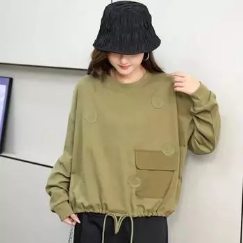 DIMANAF 2024 Осенняя футболка Однотонная эластичная футболка Женская однотонная в горошек с длинным рукавом Свободные топы Футболки One Size