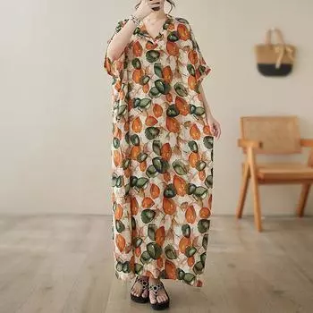 DIMANAF 2024 платье больших размеров женское летнее платье с v-образным вырезом льняное богемное свободное платье макси с цветочным принтом большого размера