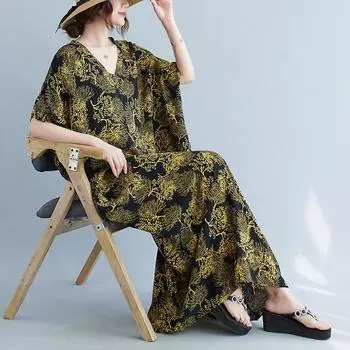 DIMANAF 2024 платье больших размеров женский летний сарафан с v-образным вырезом богемный свободный макси-платье большого размера с цветочным принтом 5309