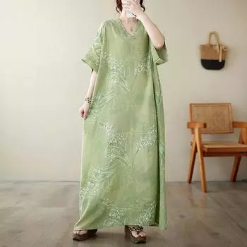 DIMANAF 2024 платье больших размеров женское летнее платье с v-образным вырезом богемный свободный макси-платье большого размера с цветочным принтом 9047